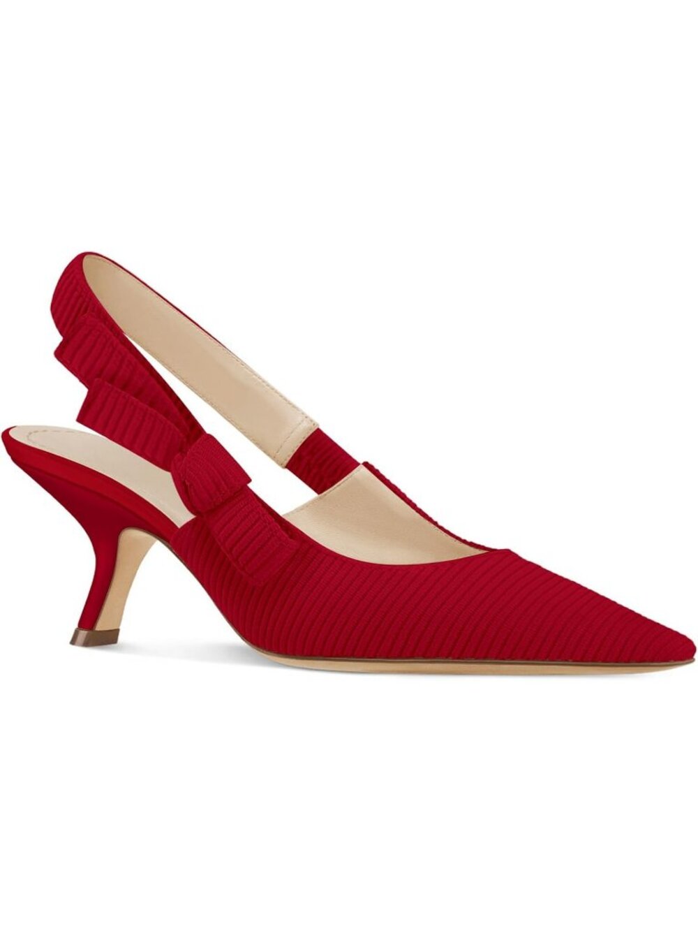 Women's Red Imported Closed Pointed Toe Bowknot Slingback Kitten Heels